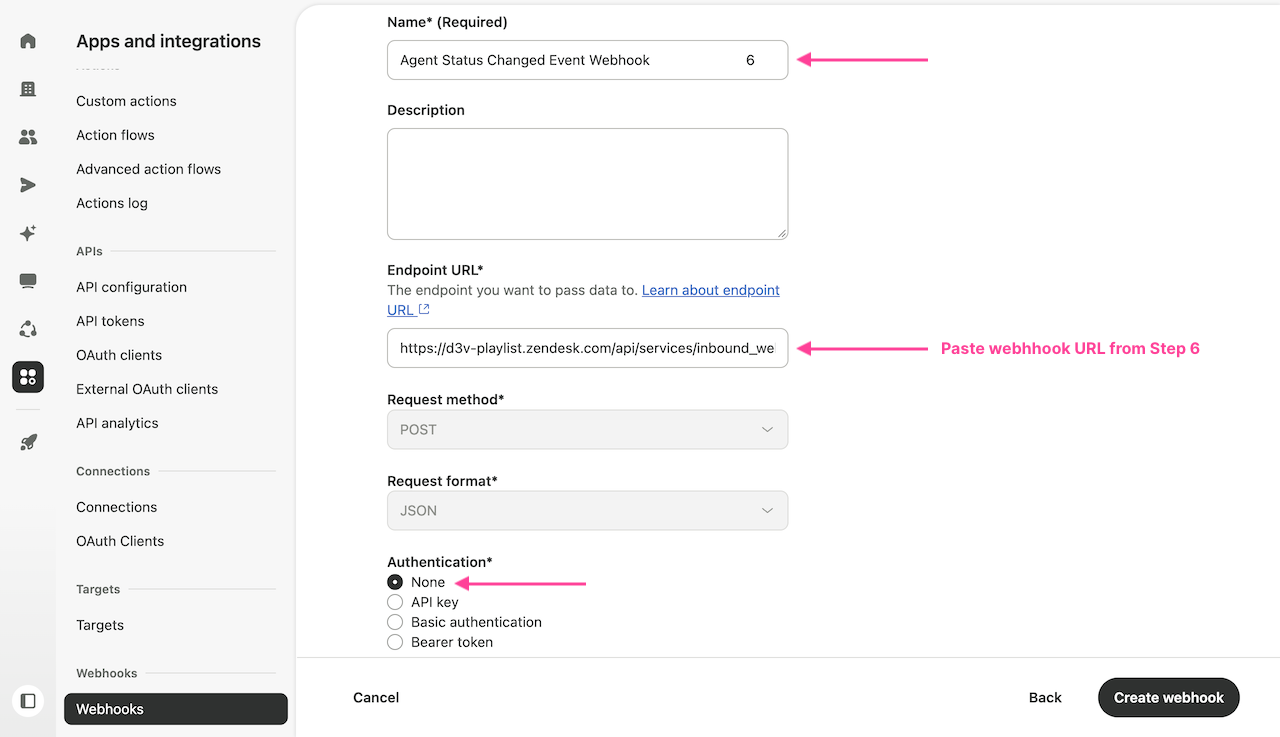 Webhook details with the action flow trigger URL as the endpoint