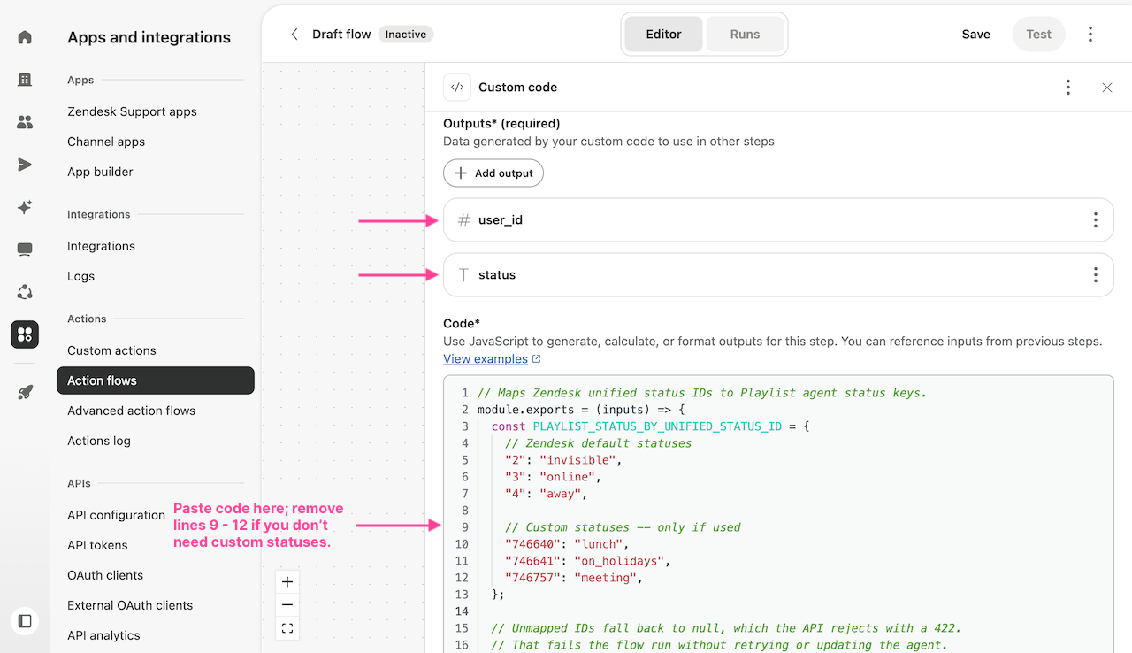 Custom code outputs and mapping code